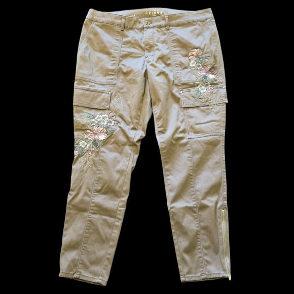 White House Black Market Skinny Zip Ankle Floral Embroidered Pants Women's 14 - Picture 3 of 10